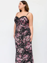 Mesh Floral Sweetheart Lace Trim Ruched Bodycon Maxi Dress Curve & Plus