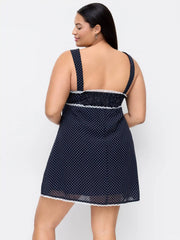 Chiffon Sweetheart Bowknot Polka Dot A-line Mini Dress Curve & Plus