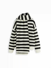 Knit Round Neck Striped Oversized Sweater Top With Scarf