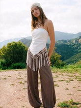 Cotton-blend Fringe Hem Asymmetrical Wrap Top