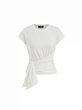 Cotton-blend Round Neck Ruched Short Sleeve Top
