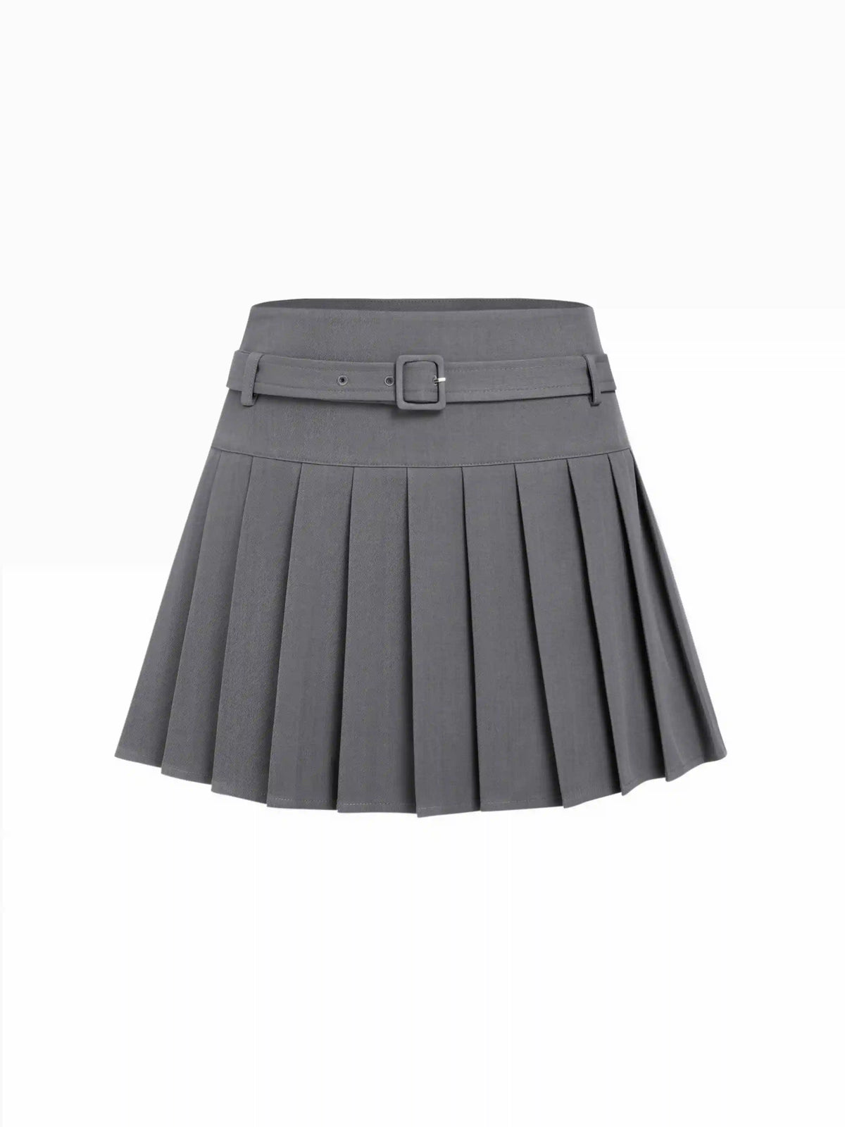 Mid Rise Pleated A-line Mini Skirt With Belt