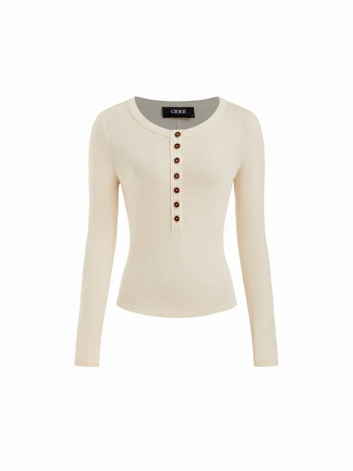 Wool-blend Round Neckline Button Long Sleeve Top