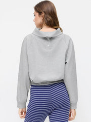 Cotton-blend Asymmetrical Collar Long Sleeve Cinched Waist Sweatshirt