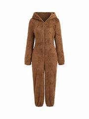 Fleece Hooded Cropped Loungewear Jumpsuit