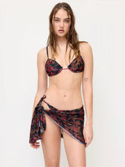V-neck Floral Underwire Tie Side Bikini Set With Floral Sarong