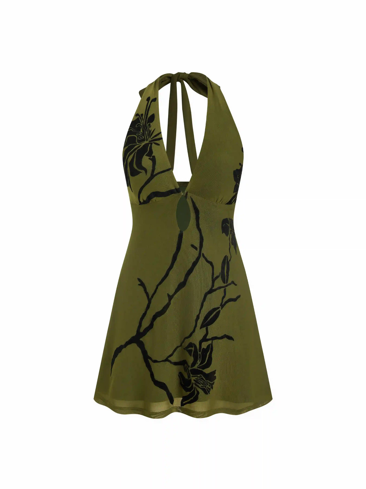 Jacquard Floral V-neck Cut Out A-line Mini Dress