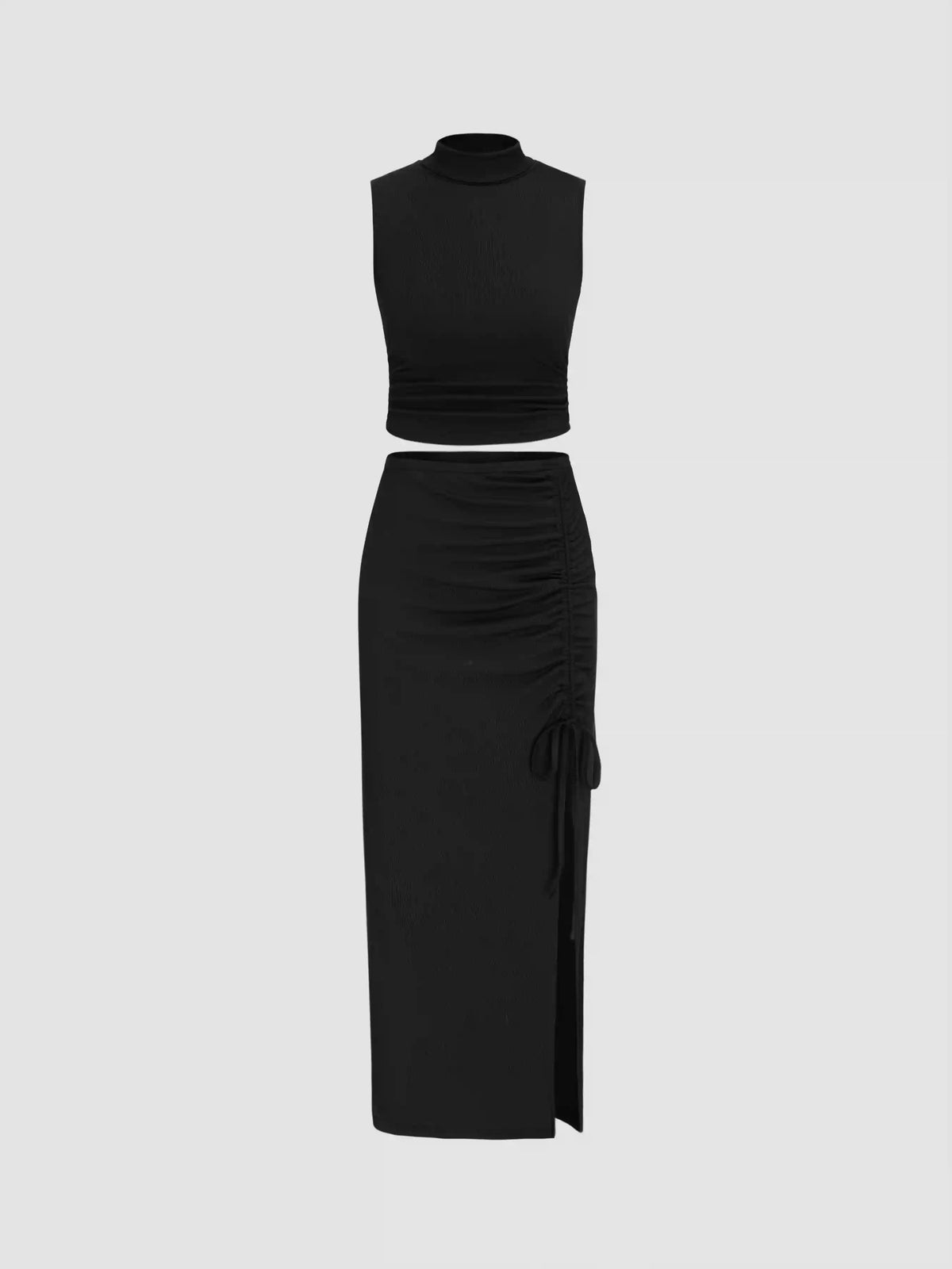 Ruched Tank Top & Knotted Ruched Split Maxi Skirt