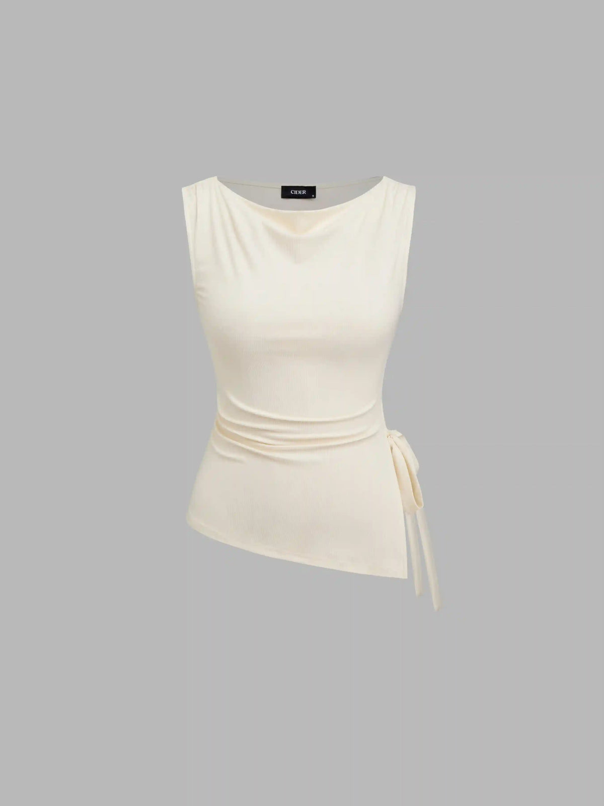 Cowl Neck Ruched Split Knotted Asymmetrical Tank Top