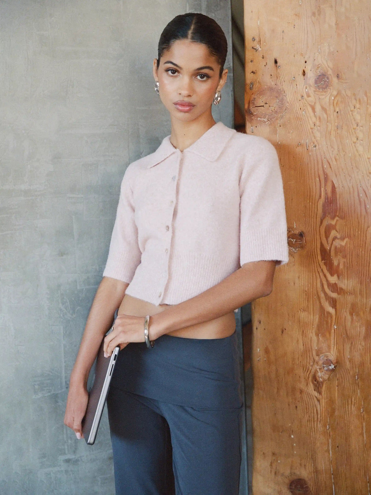 Knit Collar Button Cardigan