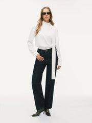 High Neck Long Sleeve Blouse Bodysuit With Scarf