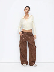 Knit Collar Solid Hollow Out Long Sleeve Cardigan