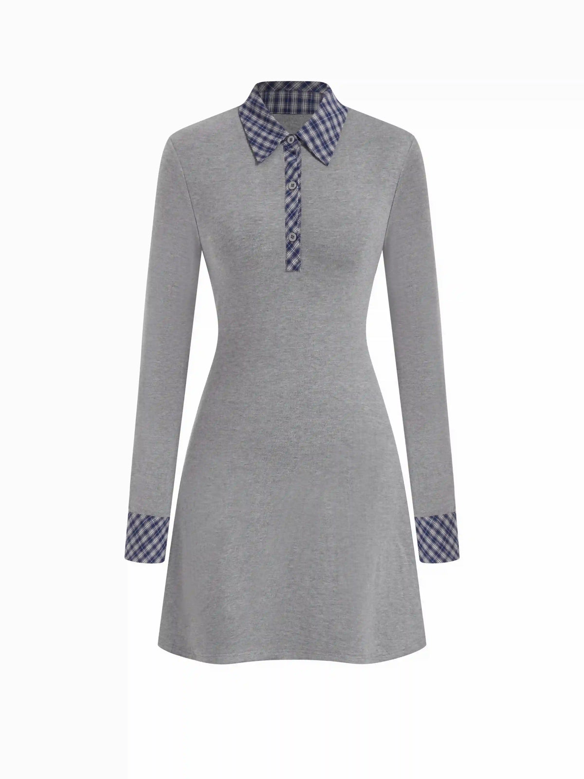 Cotton-blend Collar Tartan Contrasting Binding Mini Dress