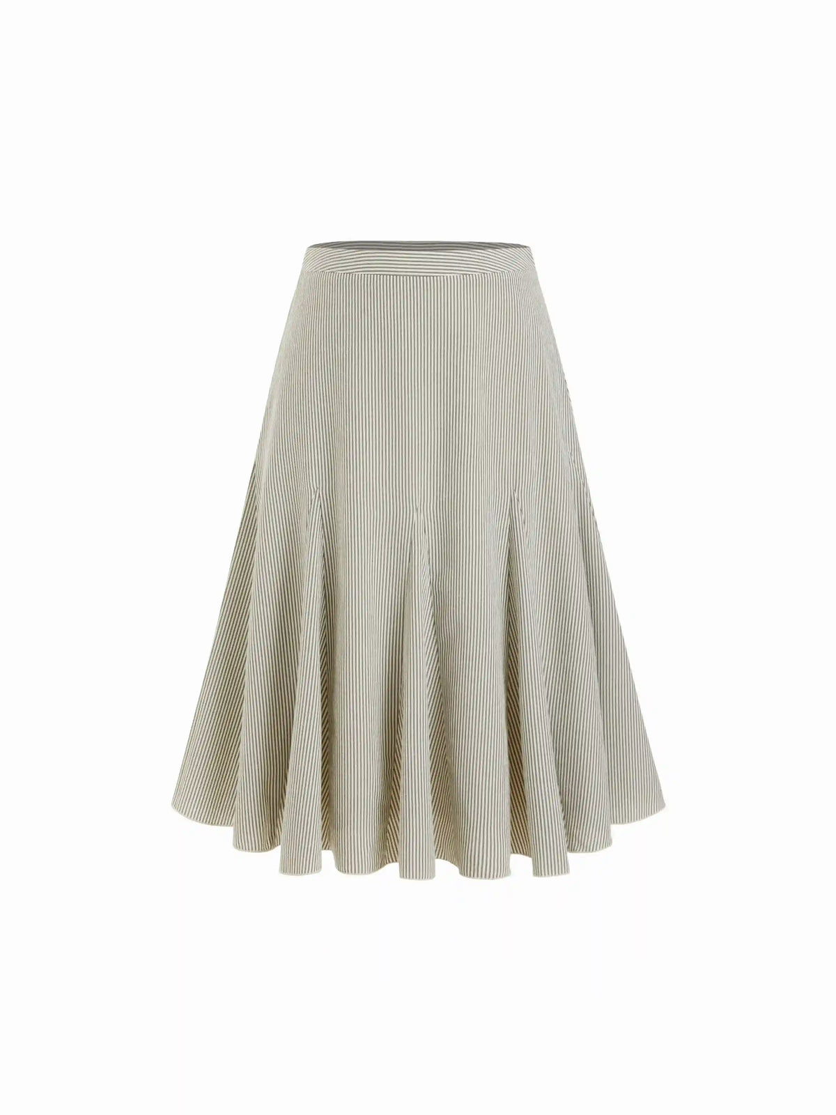 Cotton-blend Mid Rise Striped Pleated A-line Midi Skirt