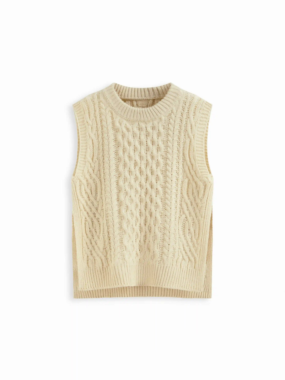 Cable Knit Round Neckline Split Side Vest