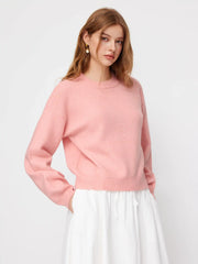 Knit Wool-blend Round Neckline Bowknot Long Sleeve Top