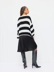 Knit Boat Neck Striped Long Sleeve Sweater