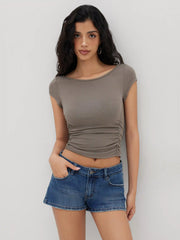 Boat Neck Ruched Tee