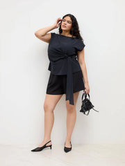 Boat Neck Stripe Knotted Top Curve & Plus