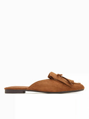 FAUX SUEDE BOWKNOT DECOR FRINGED MULE LOAFERS