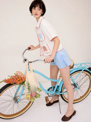 Cotton Mid Rise Gingham Drawstring Micro Shorts
