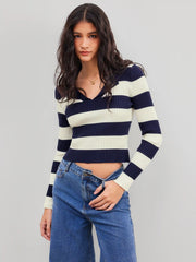 Knit Polo Striped Long Sleeve Sweater