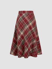 Wool-look Mid Rise Tartan Ruffle Hem Maxi Skirt