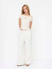 Crossover Waistband Linen Trouser