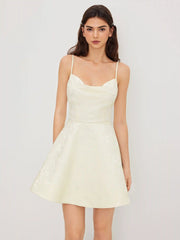 Cowl Neck Floral Lace Up Knotted Mini Dress