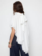 Chiffon High Neck Cloak Sleeve Oversized Cape Top