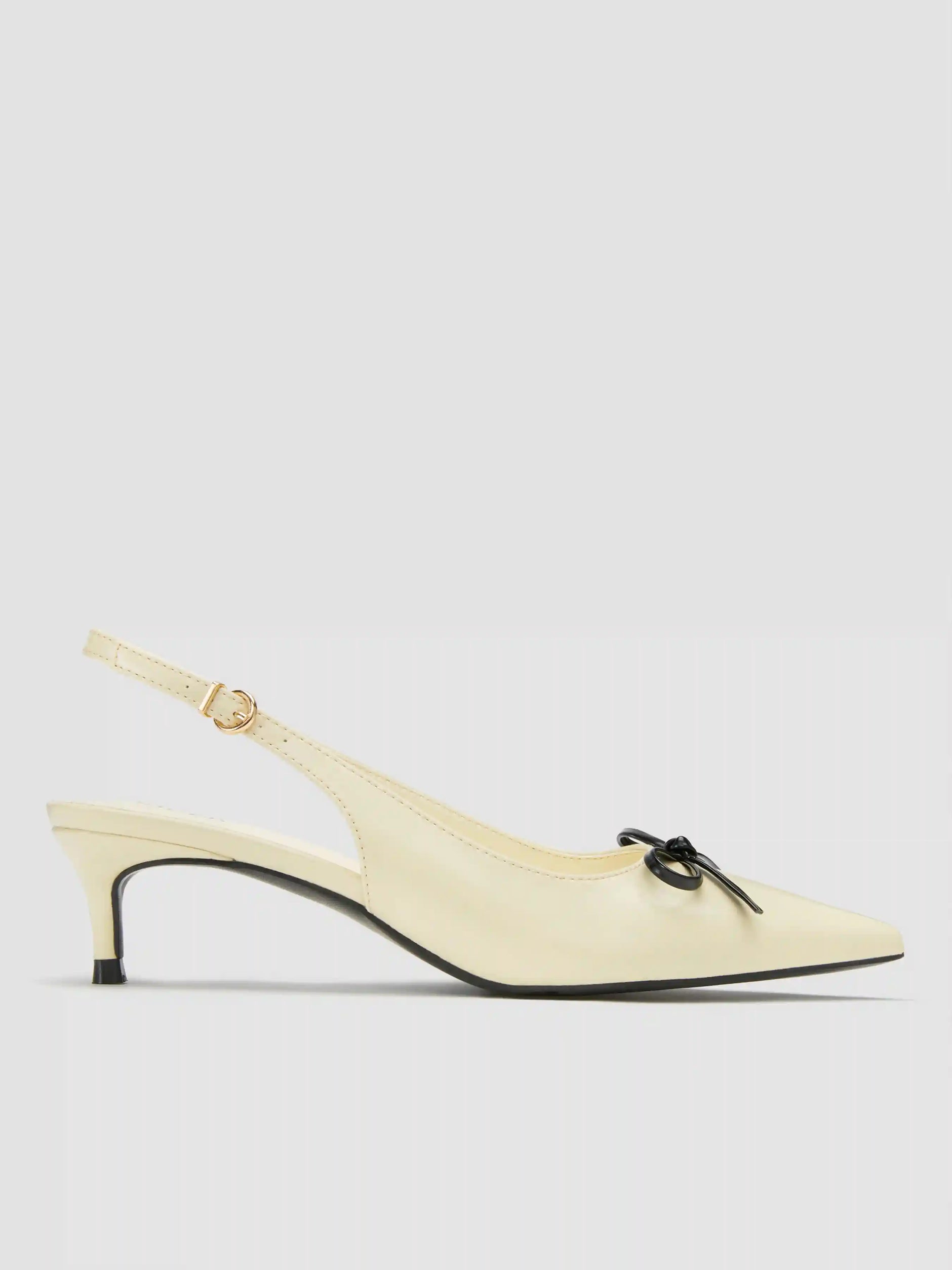 TWO-TONE BOW POINTED-TOE SLINGBACK FAUX LEATHER KITTEN HEELS