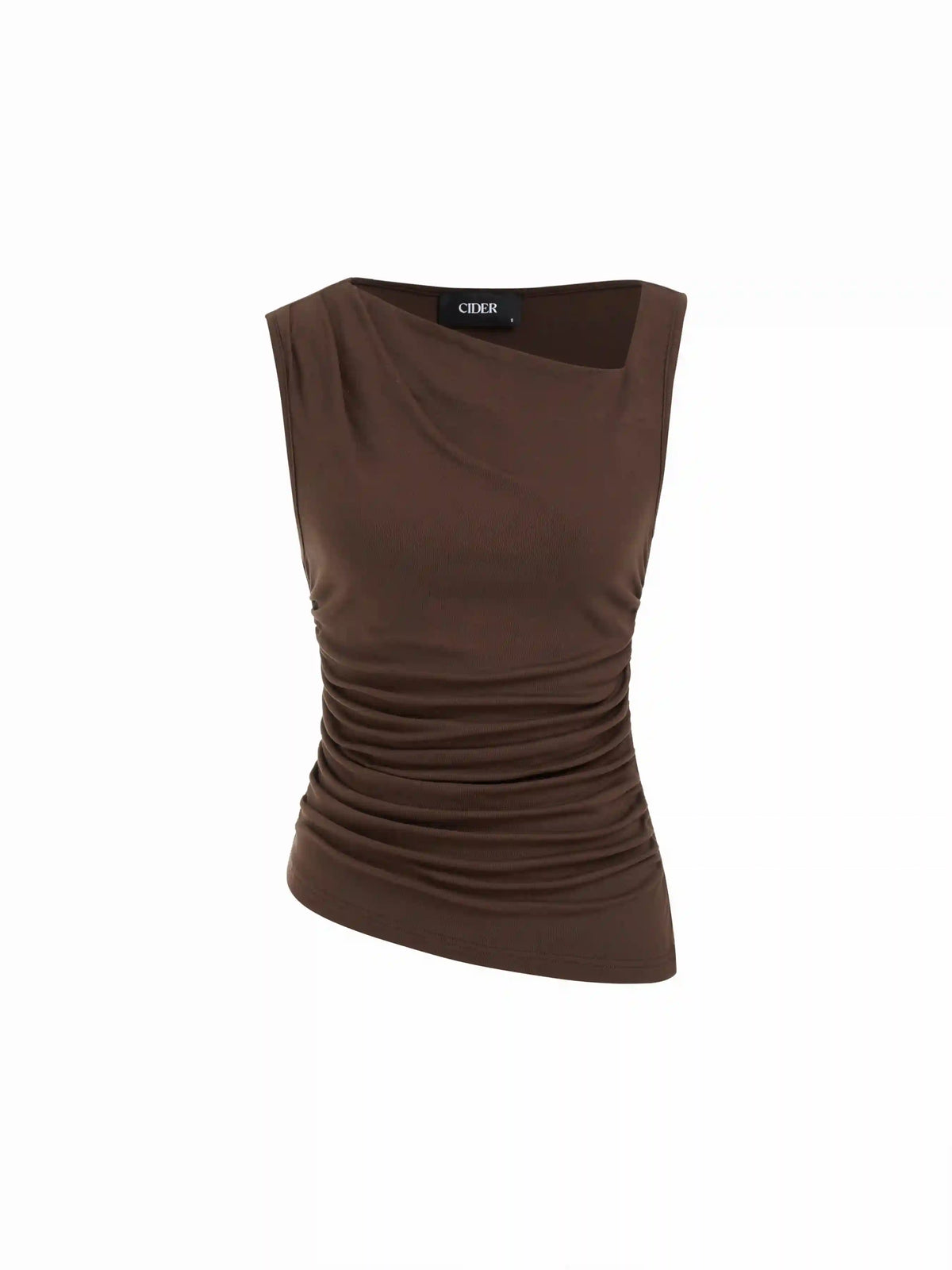 High Stretch Asymmetrical Neck Ruched Tank Top