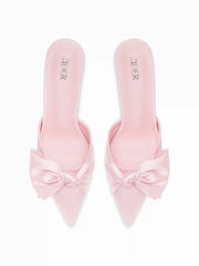 POINTED TOE BOWKNOT DECOR HEELS