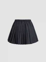 Mid Rise Drawstring Pleated Mini Skirt