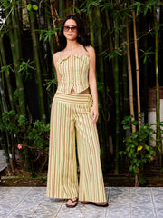Cotton-blend Striped Knotted Wide Leg Trousers