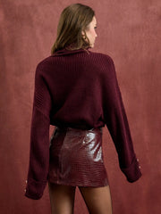 Faux Leather Low Rise Crocodile Pattern Mini Skort