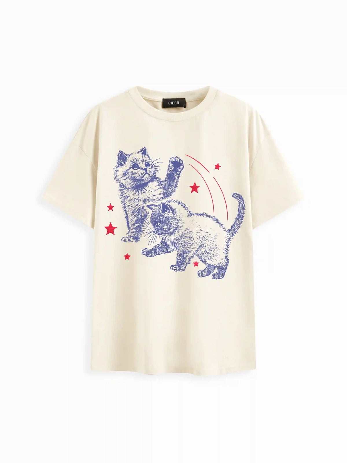 Cotton-blend Cat Oversized Short Sleeve Tee