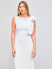 Boat Neck Solid Bowknot Maxi Dress