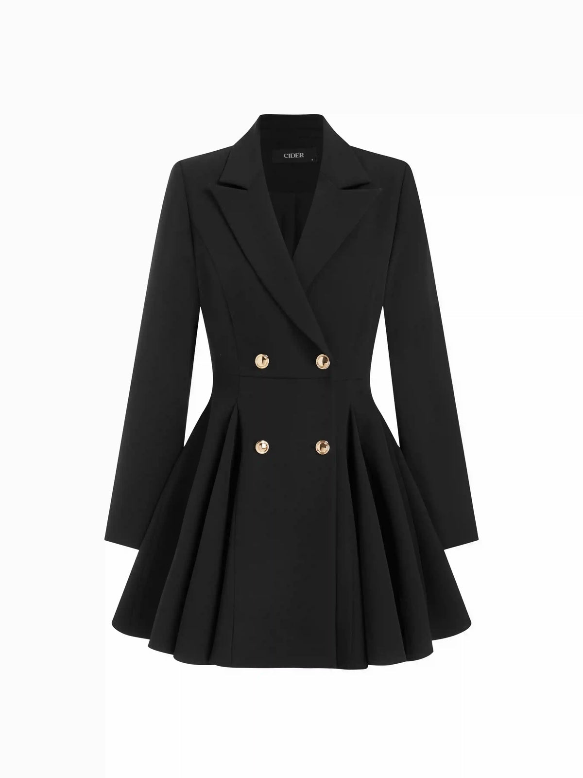 Collar Metal Button Detail Pleated Blazer Mini Dress