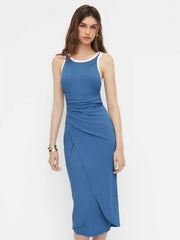 Contrasting Binding Twisted Knotted Tank Maxi Dress
