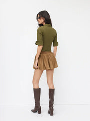 Cotton-blend Collar Mid-length Sleeve Roll Up Shirt