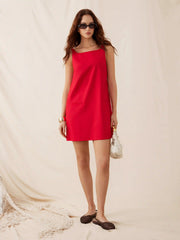 Linen-blend Boat Neck A-line High Rise Mini Dress