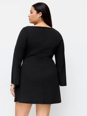 Boat Neck Bell Sleeve Tie Side Ruched Mini Dress Curve & Plus