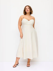 Linen-blend Sweetheart Neck Metallic Decor A-line Maxi Dress Curve & Plus