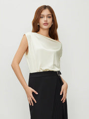 Satin Asymmetrical Neck Solid Ruched Bodysuit