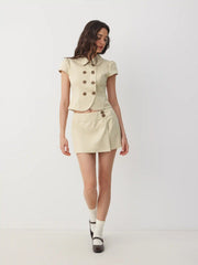 Cotton-blend Low Rise Wrap A-line Mini Skort