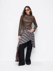 Zip Through Stand Collar Faux Leather Crop Jacket