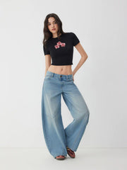 Cotton-blend Round Neckline Cherry Ice Cube Graphic Crop Tee