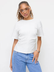 Cotton-blend Round Neckline Ruched Short Sleeve Tee