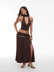 High Stretch Halter Neckline Crop Tank Top with Scarf